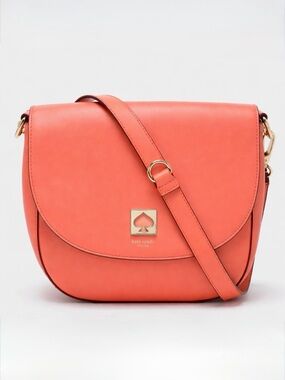 Kate Spade Coral Leather Crossbody Saddle Bag Gold Hardware